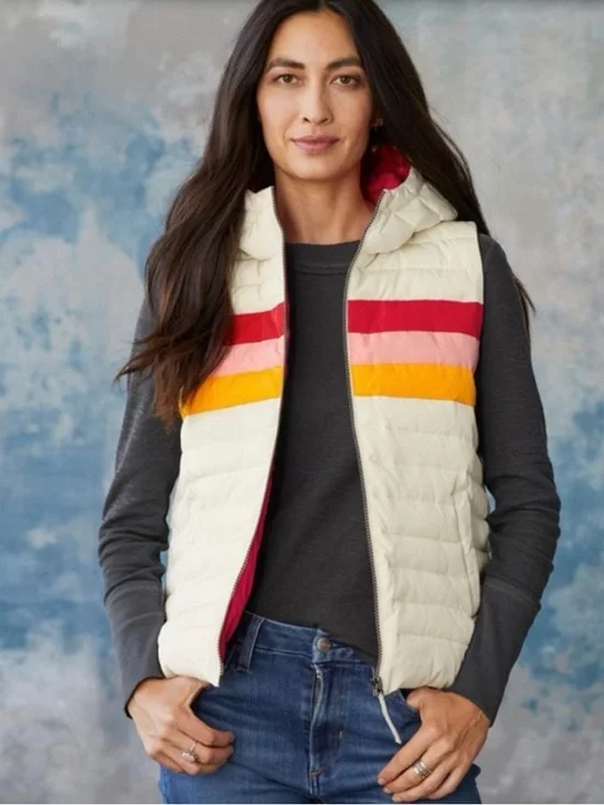 Sundance Dandelion Puffer Vest Cream with Red, Pink & Yellow Stripes Size Large - Picture 1 of 7